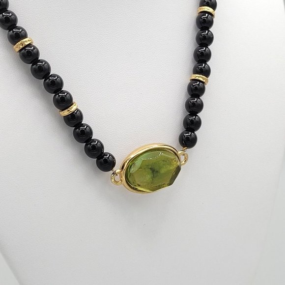 Rita Frascione Florence Signed Womens Black Bead Necklace Gold Tone Metal 16 in - Picture 4 of 7